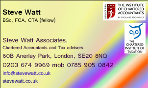 Business Card, Steve Watt BSc, FCA, CTA (fellow)
